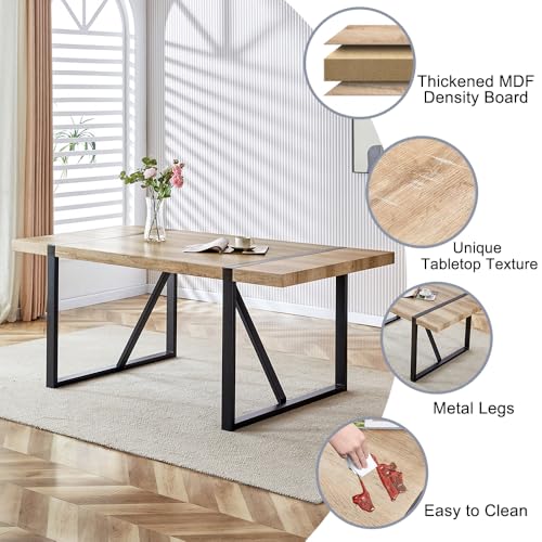 7-Piece Modern Dining Set for 6: 71'' Rectangle Wood Table and Fabric Chairs