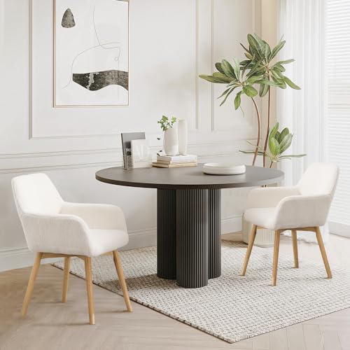 Mid Century Modern Upholstered Dining Chairs Set of 2, 4, or 6 - Comfy Accent Chairs for Kitchen, Living Room, and Bedrooms (Wool White)