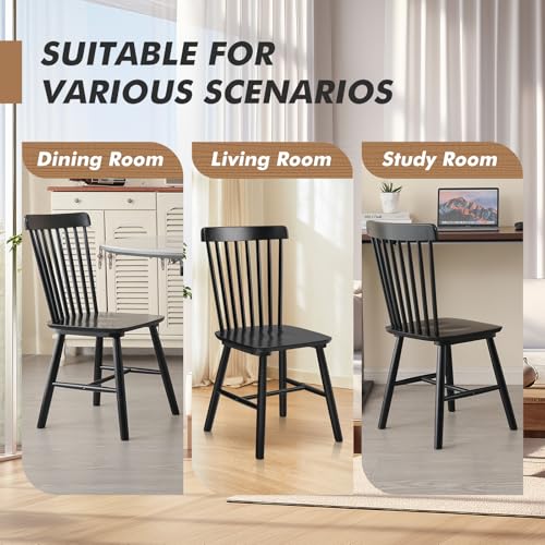 4-Piece Black Windsor Dining Chair Set for Kitchen and Living Room