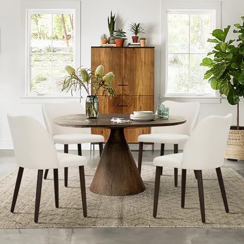 COLAMY Set of 2 Modern Upholstered Dining Chairs with Padded Seat and Wood Legs, Beige
