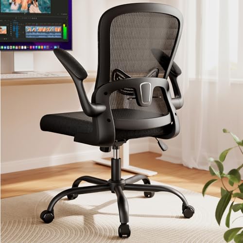 Marsail Bright Black Ergonomic Office Chair with Lumbar Support and Flip-up Arms