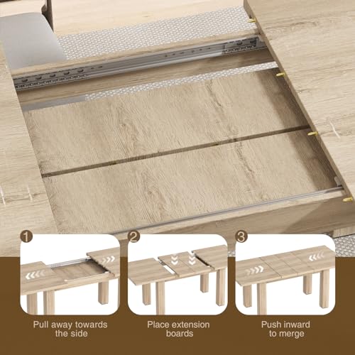 Vabches Extendable Wood Dining Table for 6-10, 55'' to 78'', Mid-Century Modern Design, Space-Saving for Small Apartments and Conferences