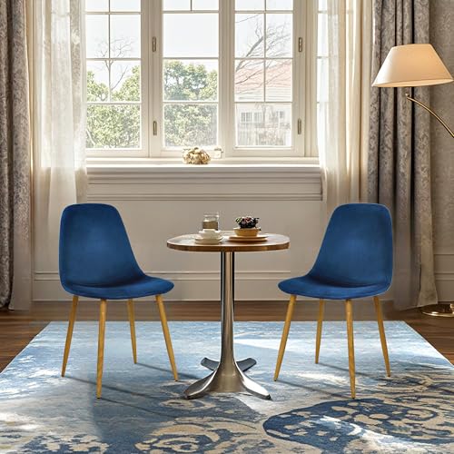 CangLong Blue Velvet Dining Chairs with Upholstered Backs and Metal Legs, Set of 2