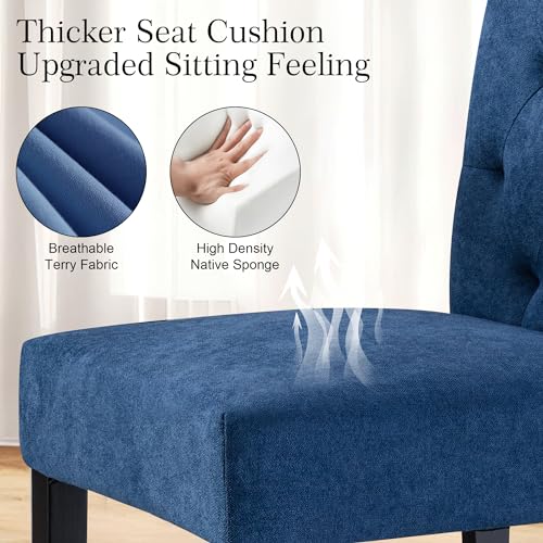 LSSBOUGHT Set of 2 Stylish Blue Dining Chairs with Solid Wood Legs