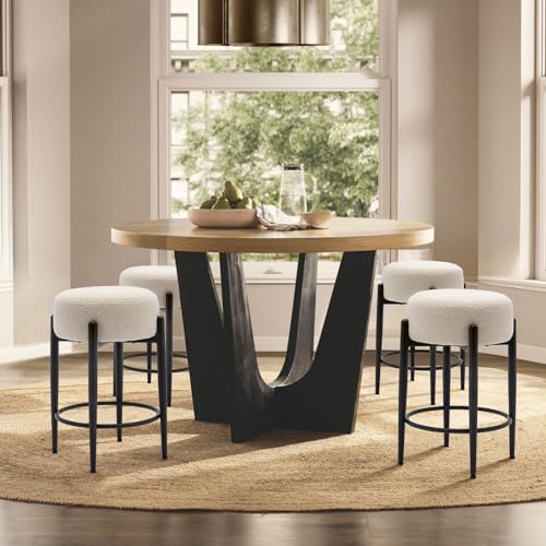 COLAMY Set of 2 Modern 24 Cream Bar Stools with Soft Padded Boucle Seat and Metal Base