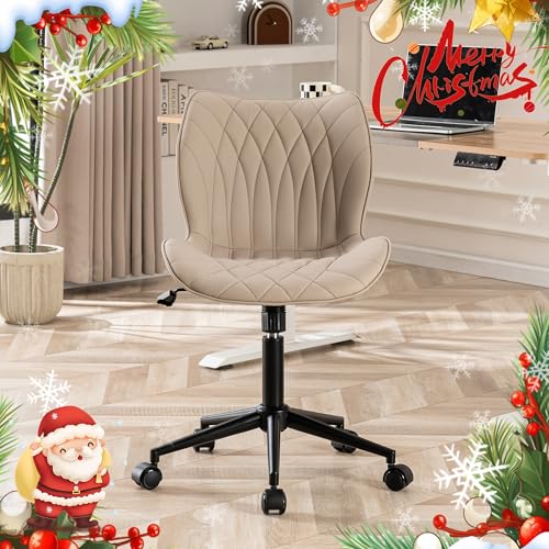 Khaki Armless Office Chair with Wheels for Home Office