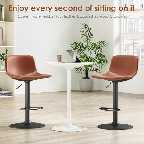 Set of 2 Adjustable Mid Century Modern Swivel Bar Stools with Back Support for Kitchen Island