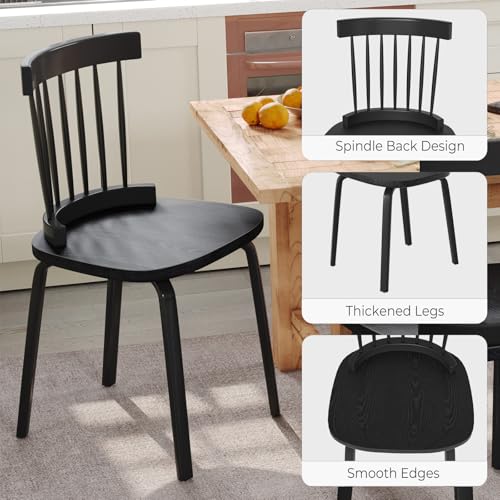Set of 4 Windsor Dining Chairs in Black, Mid-Century Modern French Country Style