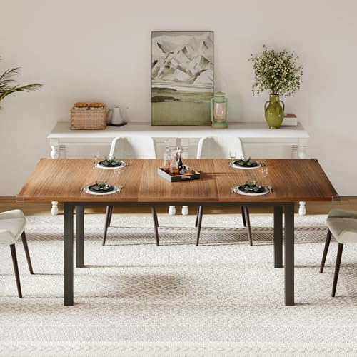 Feonase 63 Extendable Modern Farmhouse Dining Table for 4-8 - Walnut Wood for Small Spaces