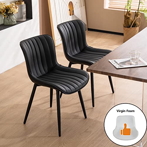 WKGZ INVESTCO Set of 2 Black Upholstered Mid Century Modern Dining Chairs with Metal Legs