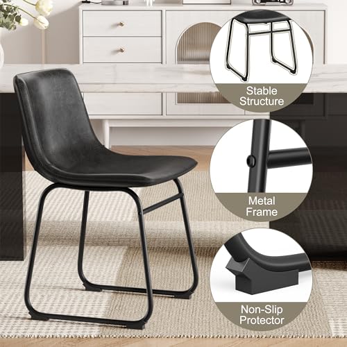 Set of 6 Black PU Leather Armless Dining Chairs with Metal Legs