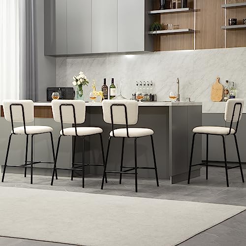 White Upholstered Counter Stools Set of 2 - Modern Design for Kitchen Island