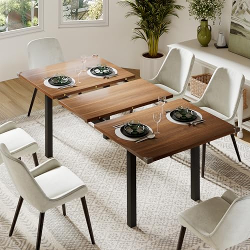 Walnut Extendable Dining Table for Small Spaces - Feonase 63 Modern Farmhouse