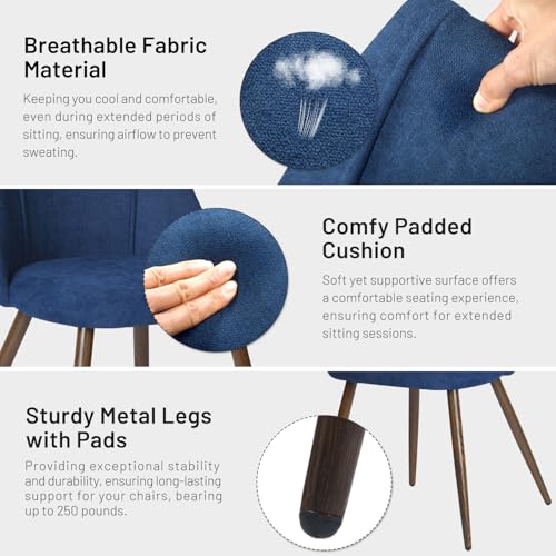 Set of 2 Upholstered Dining Chairs, Dark Blue Accent Chairs for Home and Restaurant