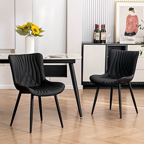 YOUTASTE Set of 2 Black Upholstered Mid-Century Modern Dining Chairs