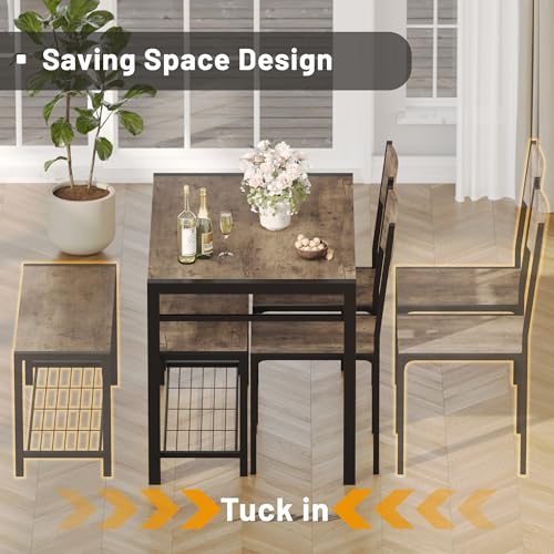 JUMMICO 43.3 Modern Dining Set for 4: Rectangular Table with Bench & 2 Chairs (Rustic Brown)