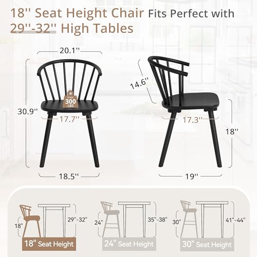 LUE BONA Set of 4 Black Farmhouse Dining Chairs with Semicircular Backrest, 18 Inch