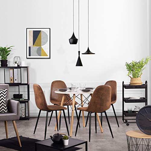 Homy Casa Mid-Century Modern Upholstered Dining Chair Set of 4 with Metal Legs (Brown)