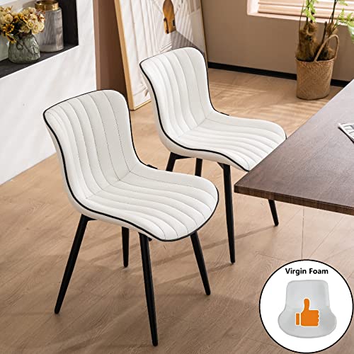 WKGZ INVESTCO Set of 2 White Upholstered Mid-Century Modern Dining Chairs with Metal Legs