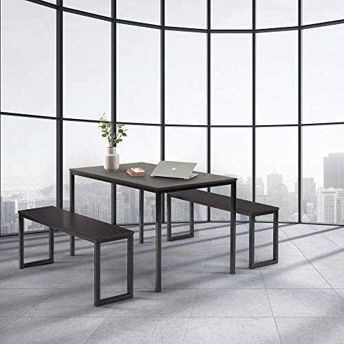 Modern Dining Table Set with Benches - Espresso