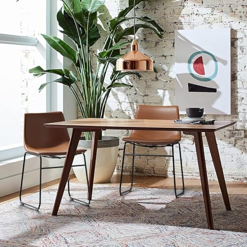 Set of 2 Modern Walnut Dining Chairs with Metal Legs for Kitchen and Living Room