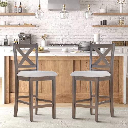 Mid Century Modern Light Brown Bar Stools for Kitchen Island Dining - Set of 2