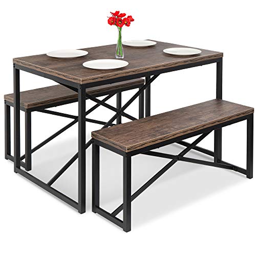 Best Choice Products 45.5in 3-Piece Brown/Black Space-Saving Dining Set for 4