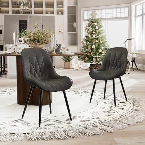 YOUNIKE Black Modern Dining Chair Set, Adjustable Feet, Faux Leather, 300LBS Support