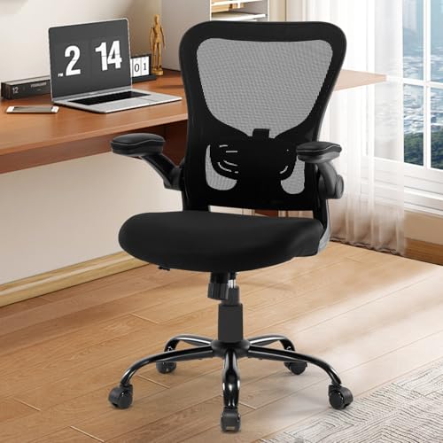 Ergonomic Black Office Chair with Adjustable Lumbar Support and Flip-Up Armrests