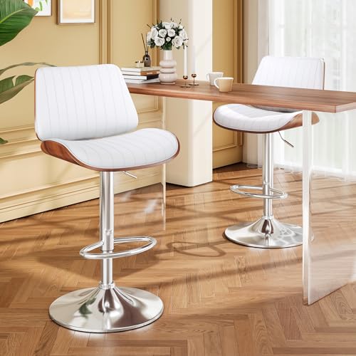 2 Black Swivel Bar Stools with Leather Seats for Kitchen Island