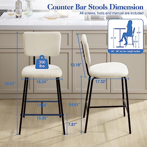 White Upholstered Counter Stools Set of 2 - Modern Design for Kitchen Island