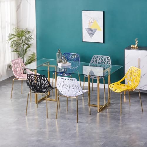 Set of 2 Modern Navy Blue Dining Chairs with Gold Legs for Indoor/Outdoor Use