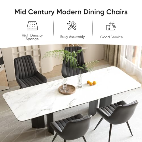 Set of 2 Modern Comfortable Dining Chairs with Cushions and Metal Legs, Black