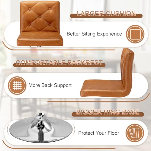 Modern PU Leather Bar Stools Set of 2 for Kitchen Counter Island, X-Large Size - Brown