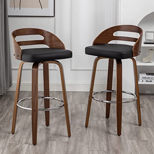 Black Swivel Bar Stools with Low Back & Cushion Seat (24.6")