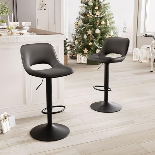 YOUNIKE Set of 2 Black Modern Swivel Bar Stools - Adjustable Faux Leather Counter Stools for Kitchen Island