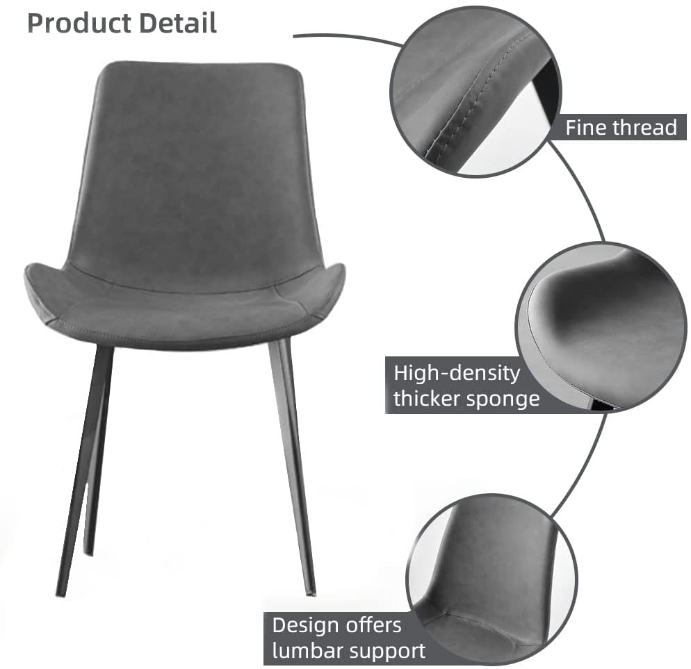 Modern Grey Upholstered Dining Chair Set with Faux Leather and Metal Legs