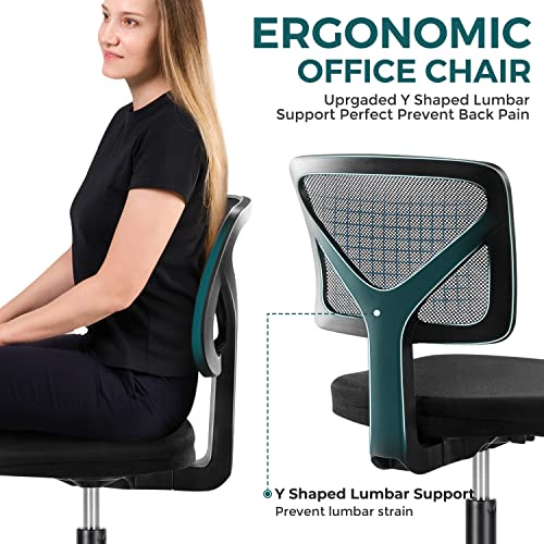 Armless Ergonomic Rolling Desk Chair for Small Spaces - Black Mesh
