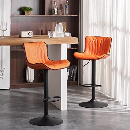 WKGZ INVESTCO 24-Inch Swivel Counter Height Bar Stools with Faux Leather and Metal - Orange