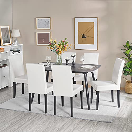Yaheetech Set of 4 Modern Faux Leather Dining Chairs with Solid Wood Legs - White
