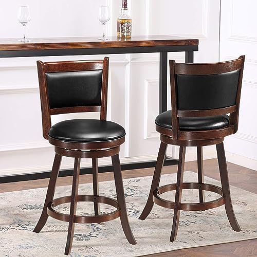 Brown & Black 24" Counter Height Swivel Barstools Set of 2