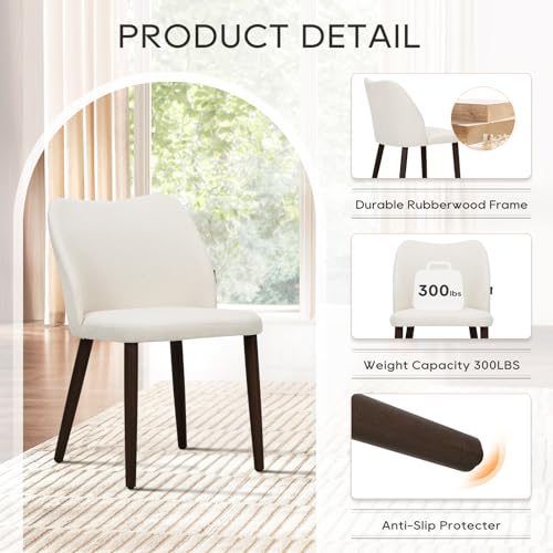 COLAMY Set of 2 Modern Upholstered Dining Chairs with Padded Seat and Wood Legs, Beige