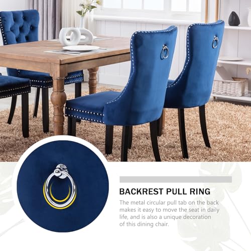Blue Velvet Dining Chairs Set of 2 – Modern Upholstered Seating for Kitchen, Bedroom & Living Room with Ring Pull Trim and Button Back