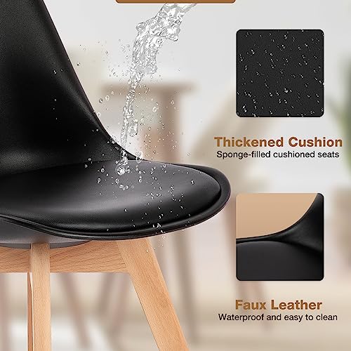 Mid-Century Modern Dining Chairs Set of 4 in Black PU Leather for Home or Outdoor Use