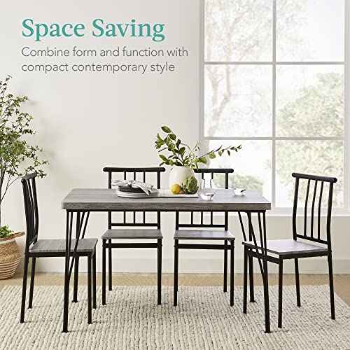 Modern 5-Piece Metal and Wood Dining Table Set for Kitchen - Gray