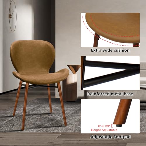 KithKasa Set of 4 Mid Century Modern Faux Leather Dining Chairs with Walnut Legs, Brown