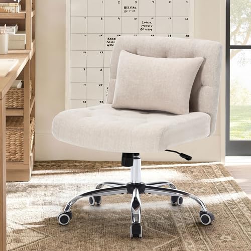 Wide Seat Office Chair with Wheels and Lumbar Pillow for Women