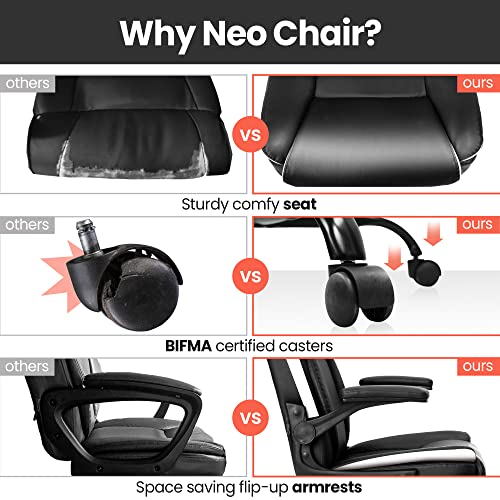 Black Ergonomic Office Chair with Flip-up Arms and Swivel Wheels