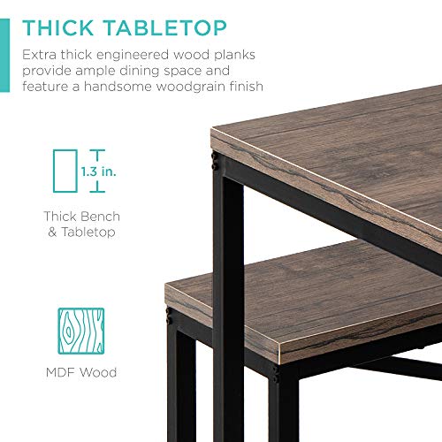 Best Choice Products 45.5in 3-Piece Space-Saving Dining Set for 4 - Brown/Black