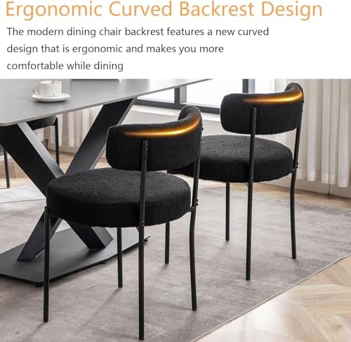 Set of 4 Black Boucle Dining Chairs with Metal Legs for Dining Room